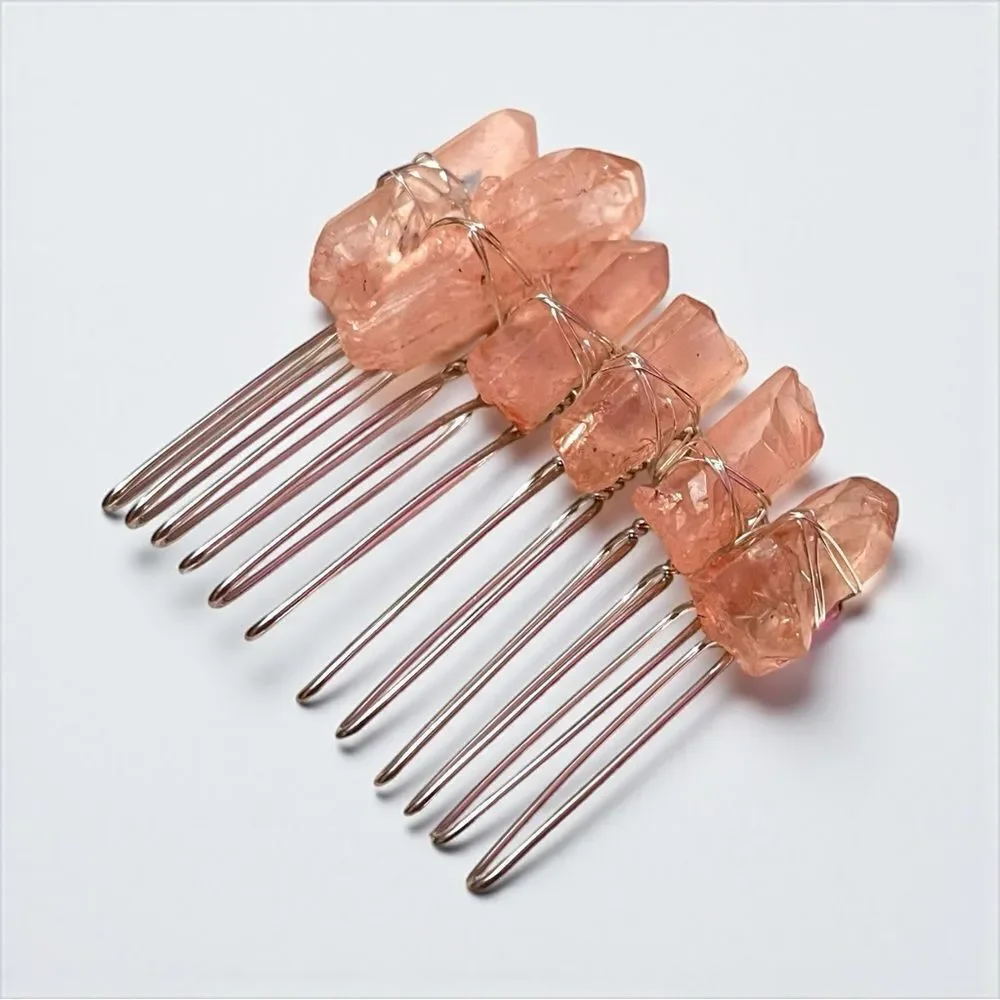Handmade Genuine Rose Quartz Crystal Hair Comb